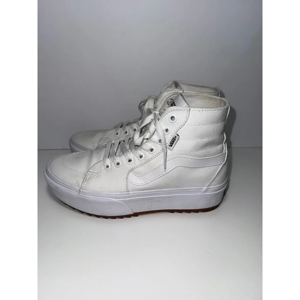 Vans Sk8-Hi Stacked Platform White High Top Canvas Sneakers 500714 Womens 8.5